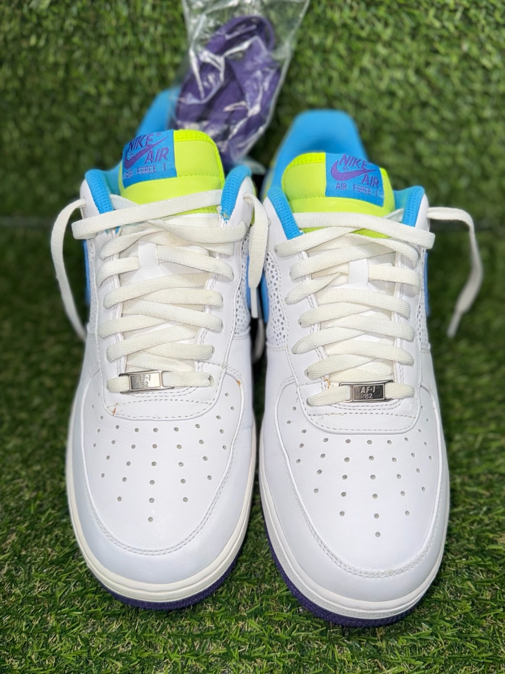 2008 Nike Air Force 1 Low Blue Yellow Purple White 315186-142 Men Size 10.5
